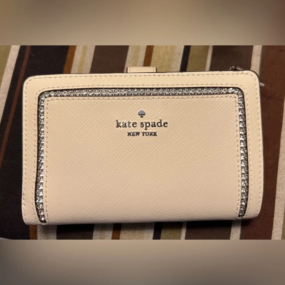 Kate Spade Meringue Madison Wallet with Silver Rhinestone Accents